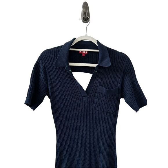 Staud Cecily Open-Back Cable-Knit Midi Dress Women’s Navy Size Small - Picture 4 of 12